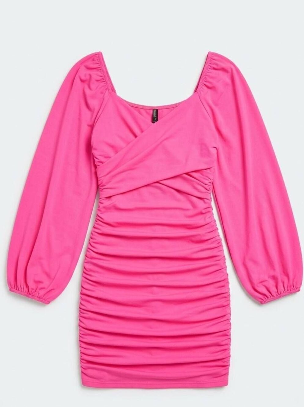 ☔️🩵Hot Pink Ruched Bodycon Mesh Billowy Long Sleeve Dress Small